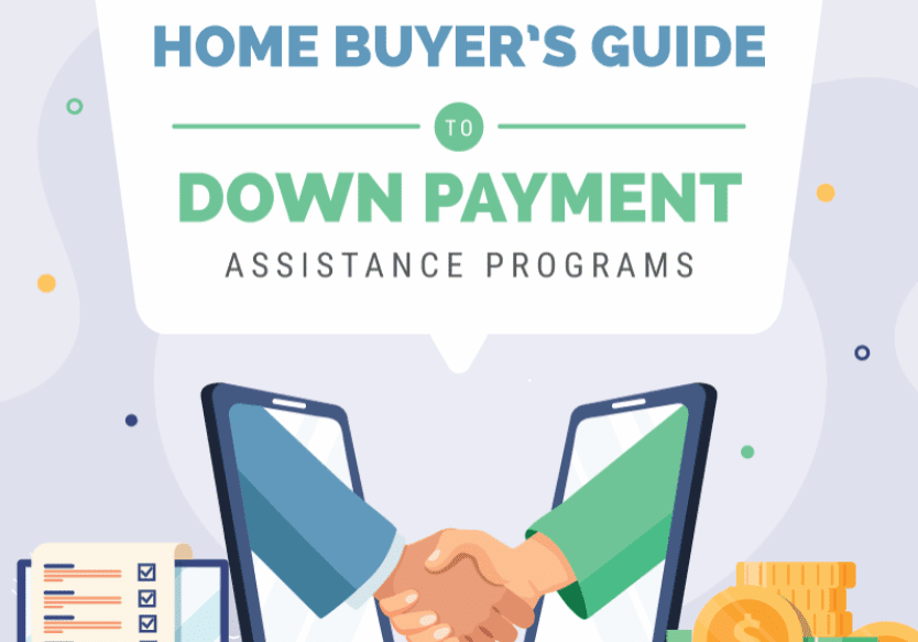 Illustration of a home buyer's guide for down payment assistance programs.